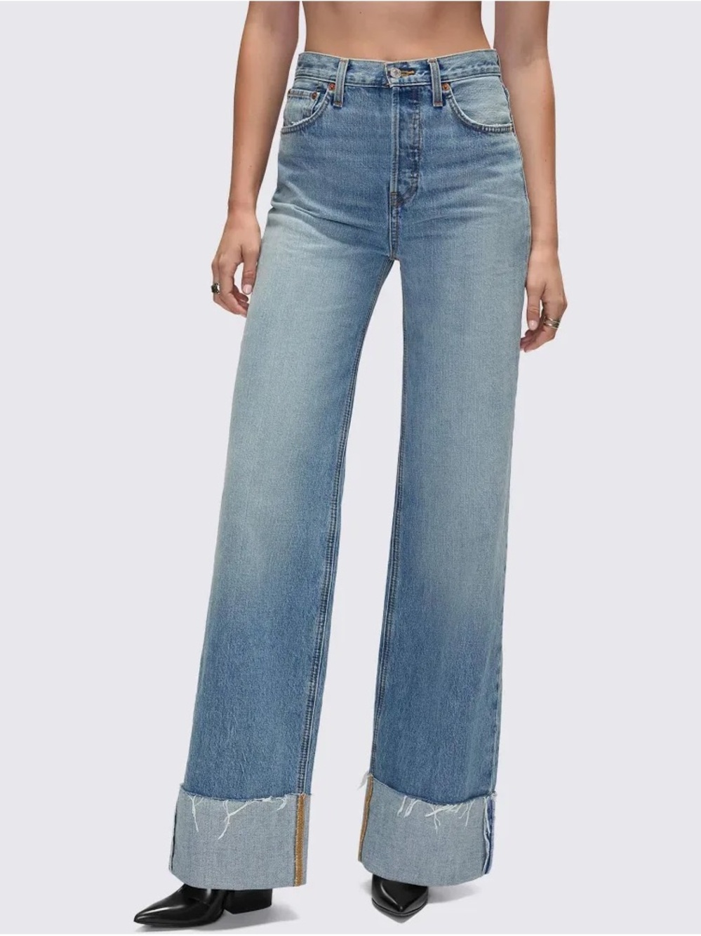 RE/DONE High-Waist Wide-Leg Jeans in Light Blue